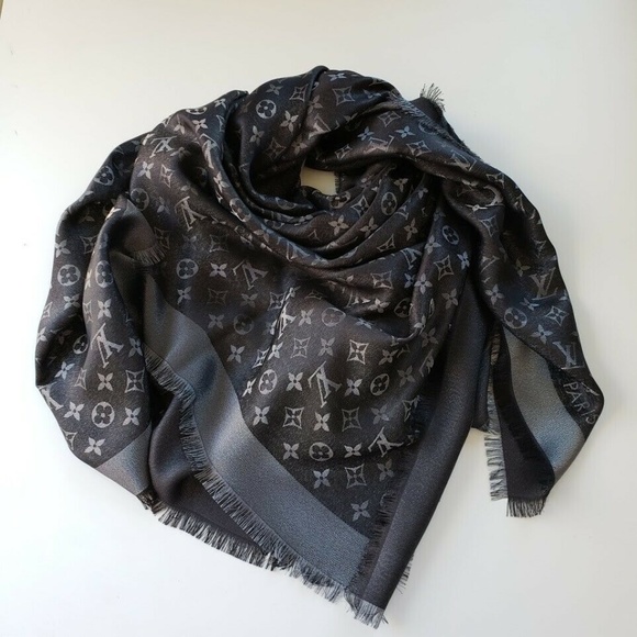 LOUIS VUITTON scarf M75123 Shawl monogram shine/Rayon/wool Black Women Used